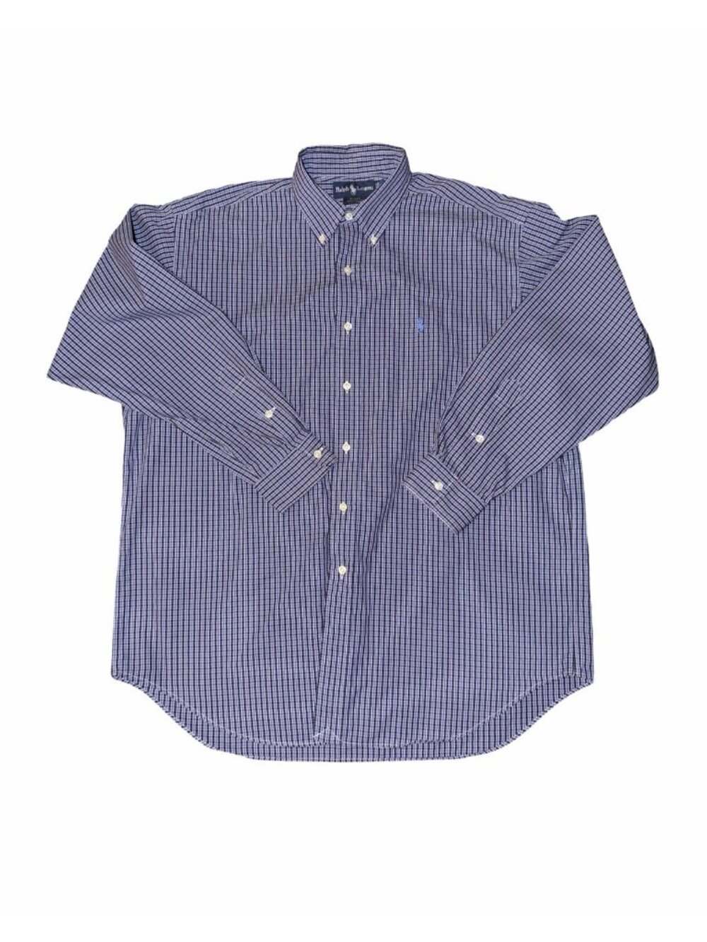 Ralph Lauren Blake Plaid Button Up Shirt Mens Size L Blue White  Pony Preppy